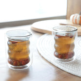 Kuber Industries 6 Pcs Waved Shape Glasses | Double Walled Borosilicate Glass | High Thermal Resistance | Microwave & Dishwasher Safe | 200 ML | Pack of 3 | Gray